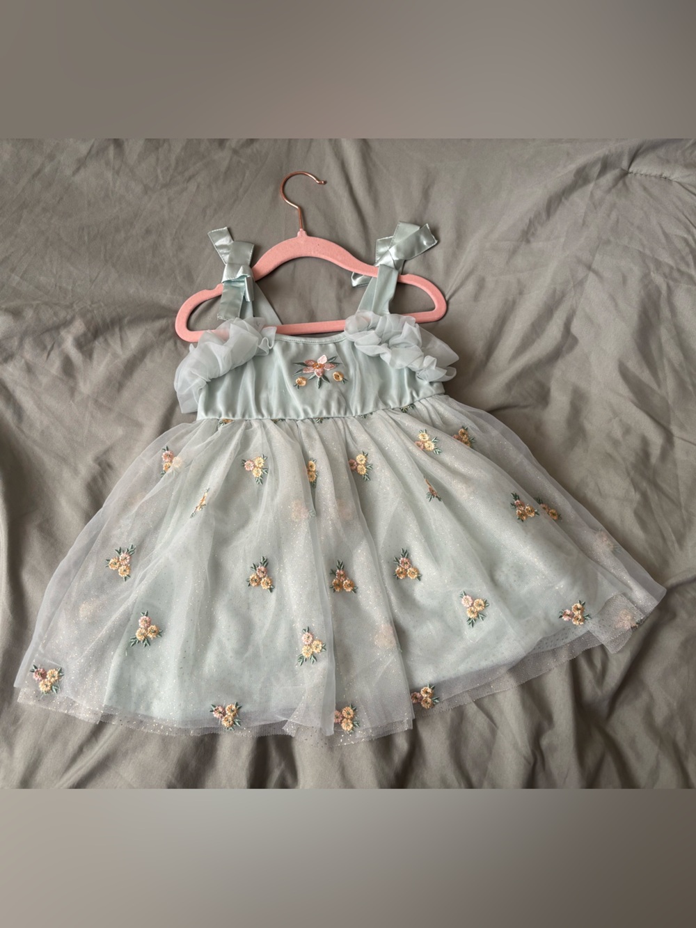 Light Blue Floral Tulle Girls' Formal Dress